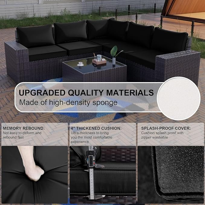 Kullavik 12PCS Outdoor Patio Furniture Set PE Wicker Rattan Sectional Sofa Patio Conversation Sets,Black