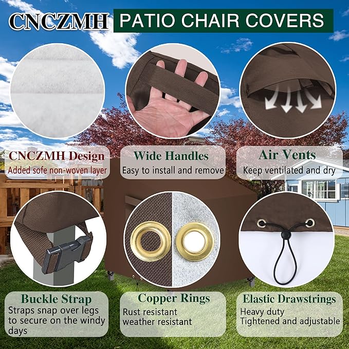 Patio Chair Covers, Outdoor Patio Furniture Covers Waterproof Large, 600D Heavy Duty Table Cover, Outside Dining Table And Chairs Set Covers (Brown, 33x34x24/31in 2pcs)