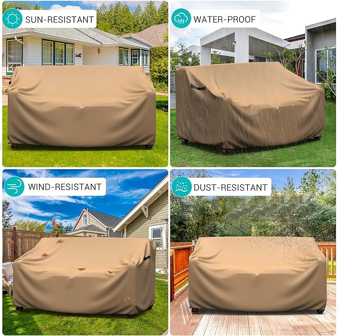 Patio Sofa Cover Waterproof - Heavy Duty 3-Seater Outdoor Couch Cover, Patio Furniture Covers with Air Vent and Handles, 78"L ×42" D×32" H, Brown
