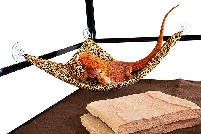 Hammock for Bearded Dragons, Leopard Dreams Fabric with Suction Cup Hooks