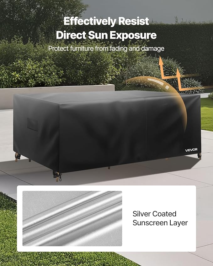 VEVOR Patio Furniture Cover, 420D Heavy Duty Waterproof Outdoor Dining Table and Chairs Cover, Large Rectangular Patio Table Covers with Air Vent for All Weather, 74L x 47W x 28H inch, Black