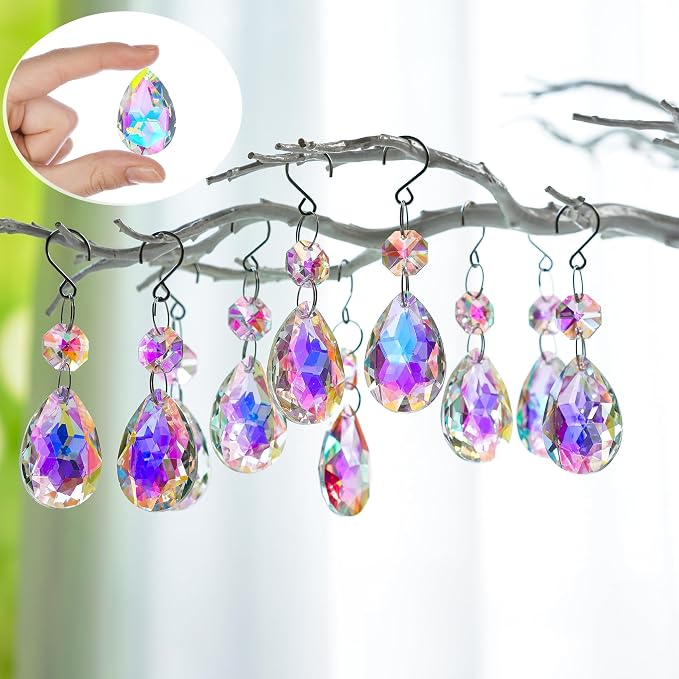 10 Pcs 3 Inch AB Crystal Bauhinia Prisms Chandelier Decor | AB Color Crystal Bauhinia Prisms Pendants Chandelier Replacement Beads Suncatcher Hanging for Window Wedding DIY Craft Decor