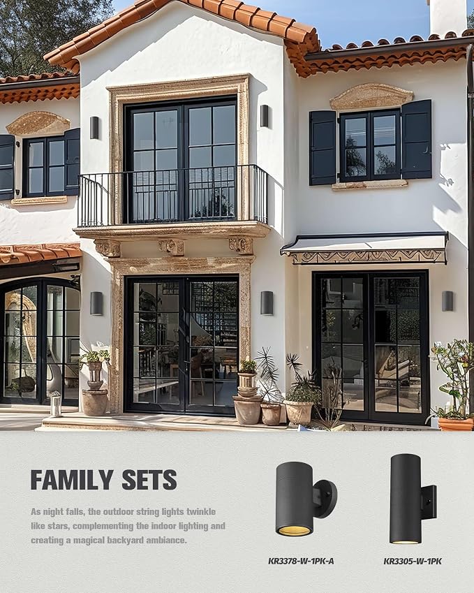 Ken & Ricky Modern Aluminum Outdoor Wall Sconce Lights,Cylinder，Black,1 PK | Downward Outside Wall Light With Glass Cover,No Glare Exterior Lighting Fixtures,For House Front Porch Garage Patio Entryway