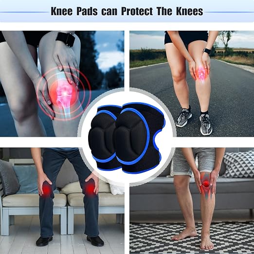 Knee Pads, Thick Sponge Anti-slip, Collision Avoidance Knee Pads, for Gardening Maintain， Running, Mountaineering, House Working (Blue, Medium)