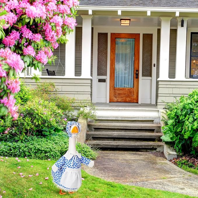 FuWeave Summer Porch Goose Outfit for 17" Daisy Lawn Goose Costume Clothes for Outdoor Patio Yard Lawn Art Decoration