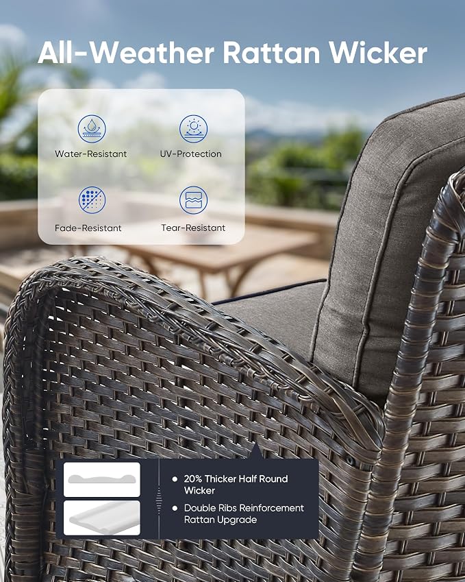 3 Pieces Patio Bistro Set Outdoor Swivel Rocker Patio Chairs with Side Table Patio Furniture for Deck Porch Garden Balcony Poolside