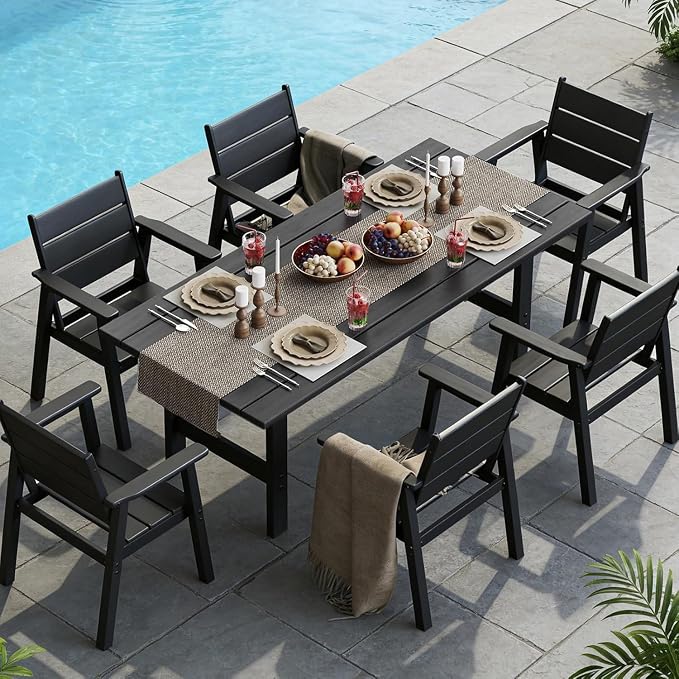 Outdoor Dining Chairs Set of 2,HDPE Patio Chairs with Wide Seat,Ergonomic Design Outdoor Furniture for Porch,Backyard,Deck,Black