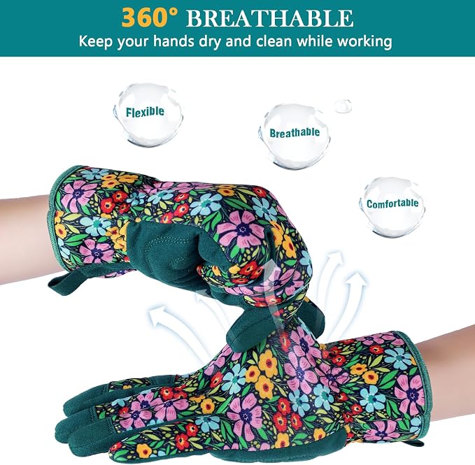 Trifabricy Gardening Gloves for Women, Breathable Leather Garden Gloves with Grip, Thorn-Proof Puncture-Resistant Work Gloves