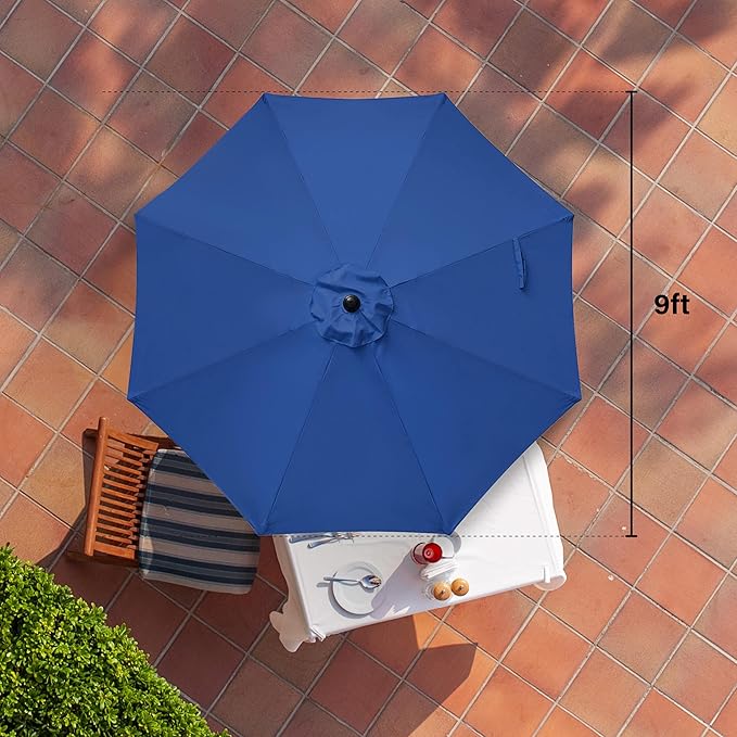 HealSmart 2pcs 9ft Patio Umbrella with Push Button Tilt/Crank, Outdoor Table Market Yard Umbrella with 8 Sturdy Ribs for Garden, Backyard, Deck, Pool, Blue