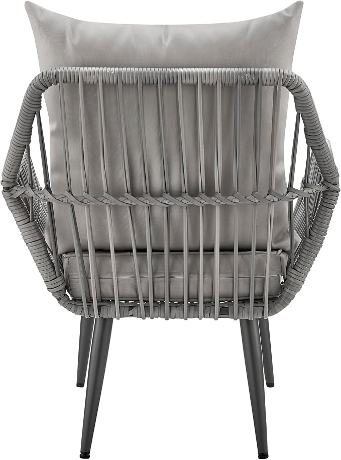 Manhattan Comfort Cannes 3-Piece Patio Conversation Set, Outdoor Furniture | Includes Modern Cushioned Rope Wicker Chairs & End Table, Removable & Washable Cushions, Tempered Glass Tabletop, Grey