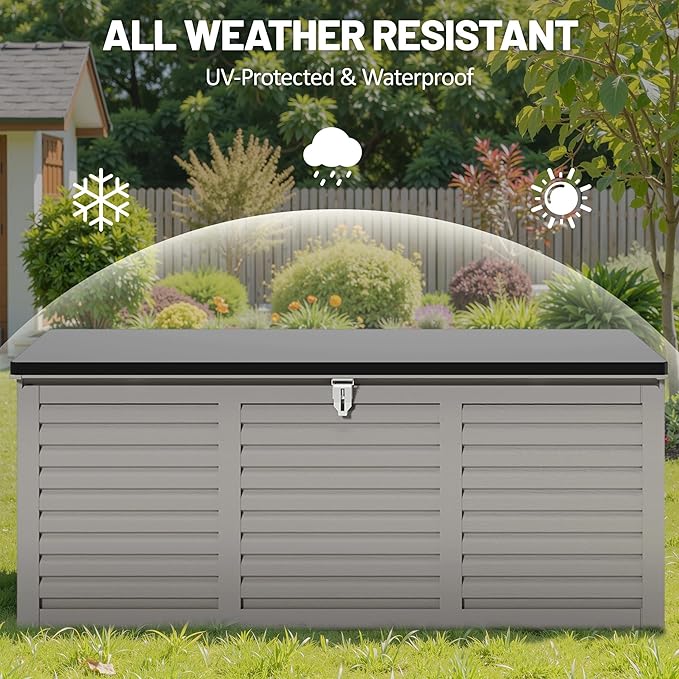 130 Gallon Outdoor Storage Box Lockable Deck Boxe Outdoor Waterproof for Patio Package Delivery Weather-Resistant & Easy Assembled (Gray)