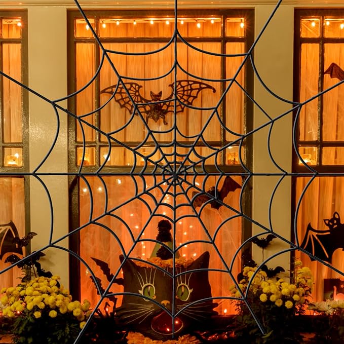 YUNAI Spider Webs Halloween Decorations Outdoor, 10.5ft Black Fake Spider Web, Scary Haunted House Outdoor Wall Decor for Halloween Party Hanging Decorations