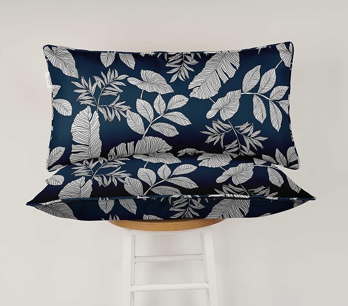 Indoor/Outdoor Polyester Fabric Lumbar Pillow Cover, All-Weather Waterproof Rectangular Cushion Case for Patio Furniture, 16 x 24 Set of 2 - Leaves-31