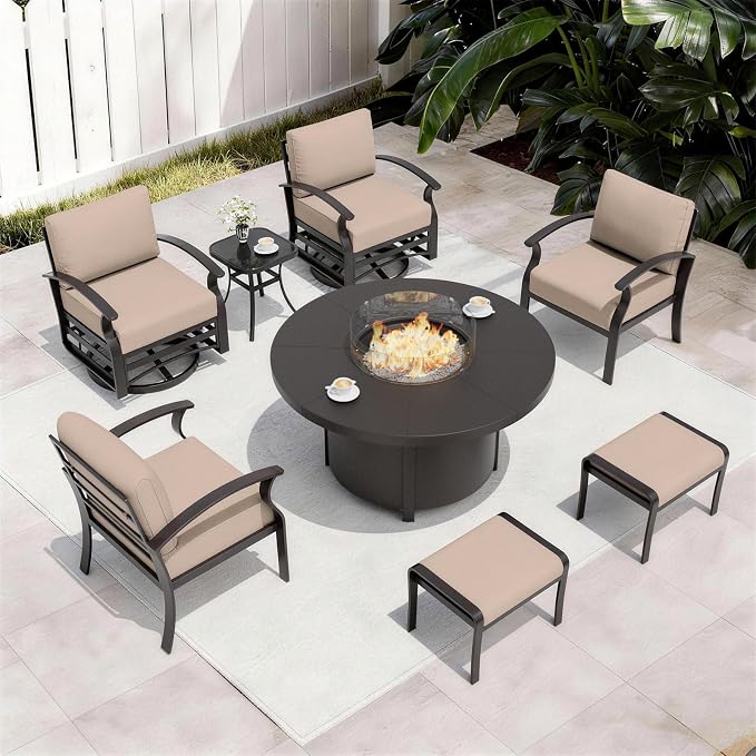 ALAULM Aluminum Patio Furniture Set with Coffee Table Rectangular, 5-seat Outdoor Sectional Furniture w/2 Swivel Chairs, Patio Conversation Set for Porch, Backyard, Poolside-Grey