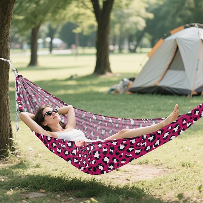 Camping Hammock Outdoor Hammocks for Outside Rose Red Leopard Cheetah Beach Trees Portable Lightweight with Pockets Tree Straps Indoor