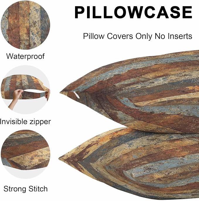 Brown Gray Outdoor Pillow Covers 18x18 Inch Throw Pillow Covers Set of 2 Waterproof Decorative Pillow Cases Farmhouse Abstract Gradient Wooden Grain Cushion Covers for Patio Furniture Garden Couch