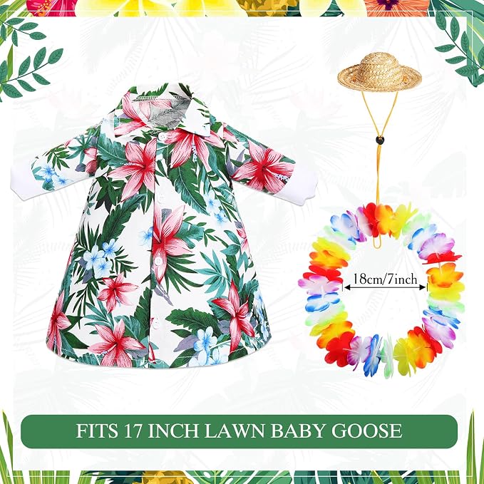 FuWeave Summer Porch Goose Outfit for 17" Hawaii Skirt Lawn Goose Costume Clothes for Outdoor Patio Yard Lawn Art Decoration