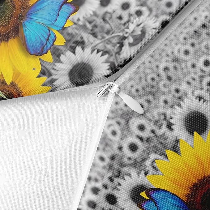 Throw Pillow Covers, Sunflower Butterfly, Set of 2, 18 x 18 Inch | Farmhouse Yellow Blue Outdoor Waterproof Square Cushion Case Garden Decorative for Couch Beach Patio