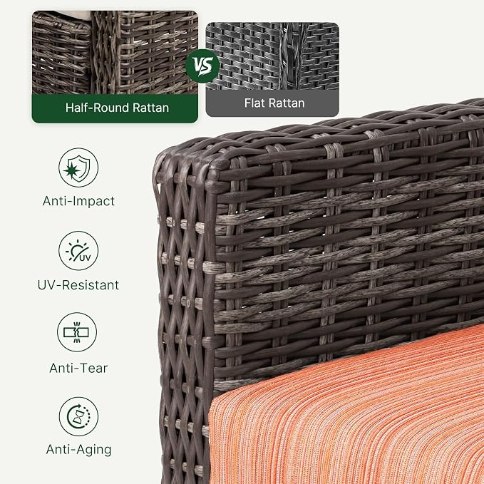 Wicker Patio Conversation Set, Outdoor Patio Chair Set with Deep Seating, Wide Armrests & Thick Cushions, All-Weather Outdoor Furniture Set for Patio, Porch, Deck & Backyard