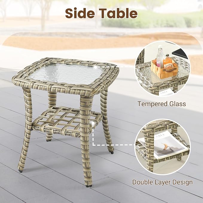 Rattan Patio Furniture Set with Swivel Chairs,6 Pieces Outdoor Sectional with Glowing Coffee Table,Out Door Furniture Conversation Set,Light Grey