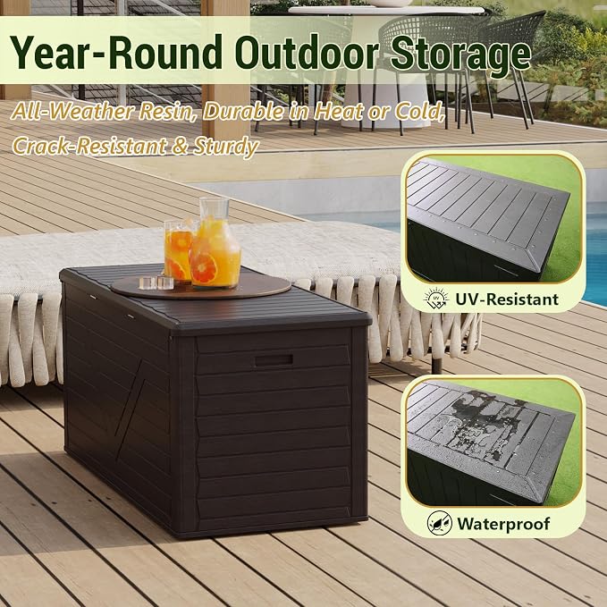 Outdoor Storage Box,260 Gallon Deck Box Outdoor Storage Bench Outside Waterproof Resin Storage Bench, Lockable Patio Cushions, Garden Tools Storage For Furniture, UV Resistant