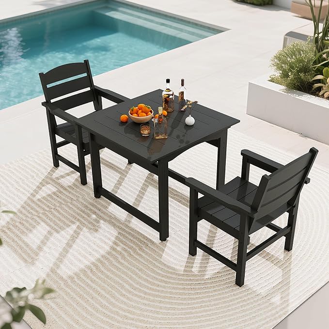 3 Piece Patio Dining Set,Patio Furniture Set for 2,Outdoor Table and Chairs with Umbrella Hole,All-Weather 36” Square Dining Table with Non-Slip Mat for Garden,Poolside,Backyard,Black