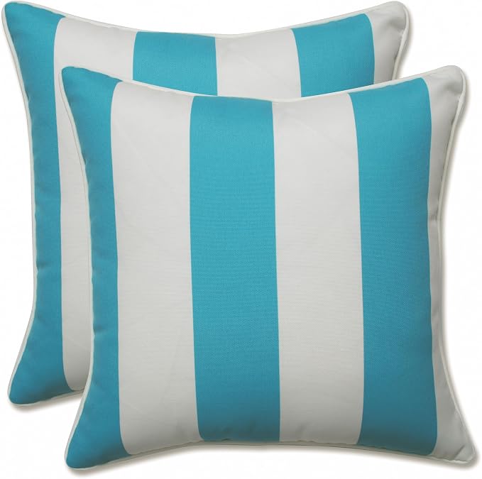Pillow Perfect Stripe Indoor/Outdoor Accent Throw Pillow, Plush Fill, Weather, and Fade Resistant, Throw - 16.5" x 16.5", Blue/White Cabana Stripe, 2 Count