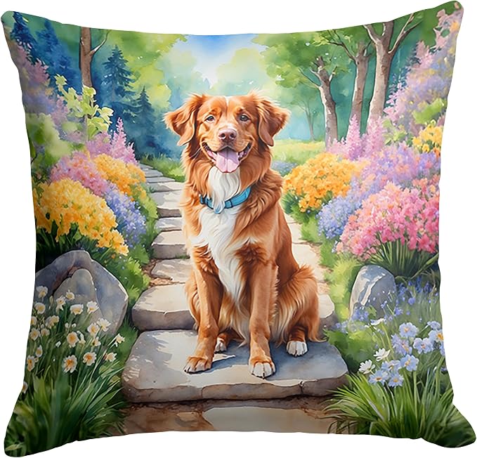 Caroline's Treasures Nova Scotia Duck Tolling Retriever Spring Path Throw Pillow Machine Washable, Indoor Outdoor Decorative Pillow for Couch, Bed or Patio, 18Hx18W