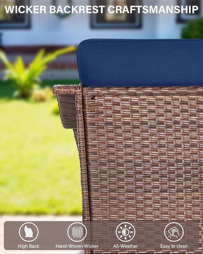 Belord 10 Piece High Back Outdoor Patio Furniture Set - Patio Conversation Set with Swivel Rocker Outdoor Chairs Set of 4 and 3 Seater Sofa, Wicker Ottoman and Coffee Table for Garden Backyard