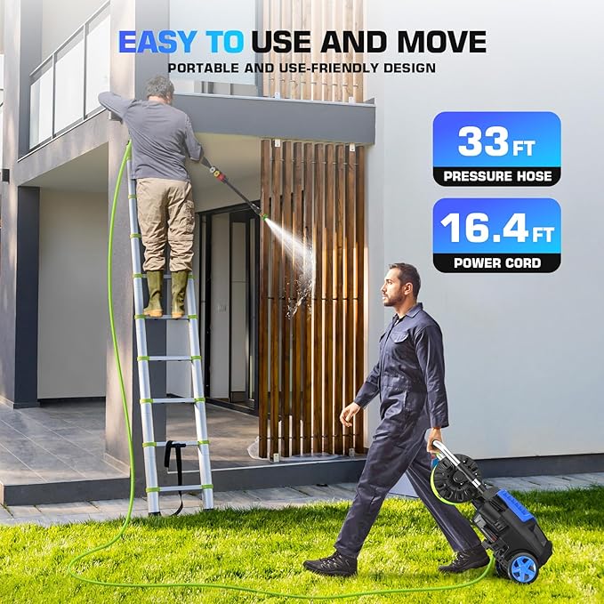 4800PSI Pressure Washer- High Power Washer with 33FT Hose, 4 Nozzles and Foam Cannon, for Home, Cars, Fences, Patio (Blue)