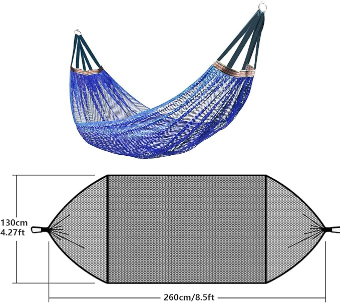RANIT Outdoor Hammock, Super Soft and Breathable Nylon Mesh Hammock - Maximum Load of 650 LB (Blue)