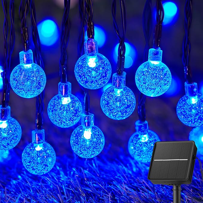 Brightown Solar String Lights Outdoor 60 Led 35.6 Feet Waterproof Solar Powered Patio Lights with 8 Lighting Modes for Garden Yard Porch Wedding Party Decor Halloween (Blue)