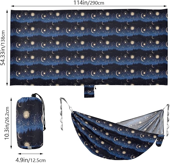Camping Hammock Outdoor Hammocks for Outside Sun Moon Forest Starrysky Beach Trees Portable Lightweight with Pockets Tree Straps Indoor