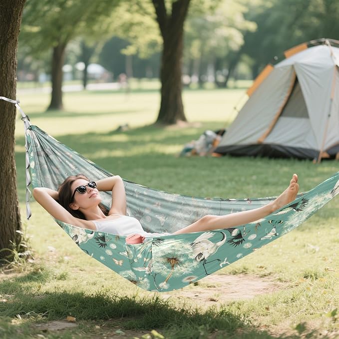 Camping Hammock Outdoor Hammocks for Outside Crane Dandelion Beach Trees Portable Lightweight with Pockets Tree Straps Indoor