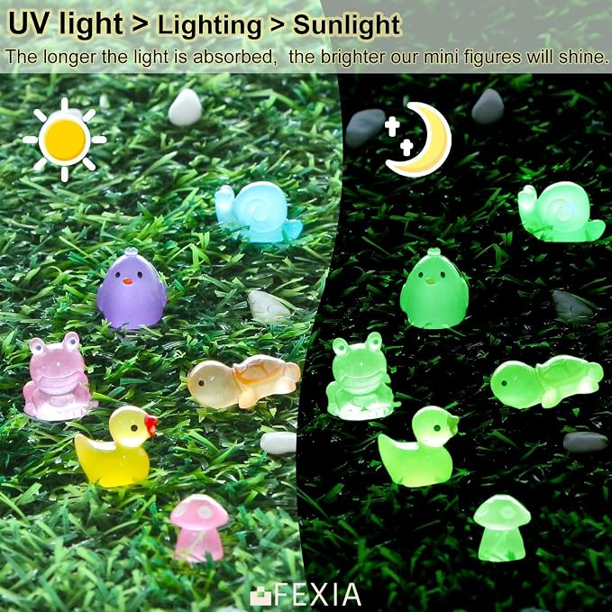 FEXIA 100 Pcs Mini Resin Ducks 6 Types Bulk to Hide Luminous Mini Resin Animals Glow in The Dark for DIY Garden Combination Sets for Micro Landscape Aquarium Party Decor