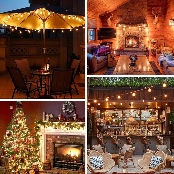 LED String Lights Outdoor Waterproof 50Feet with 52 Shatterproof Bulbs | Connectable Commercial Dimmable G40 Globe Hanging Patio Lights for Christmas Patio House Backyard Balcony Party(Black)
