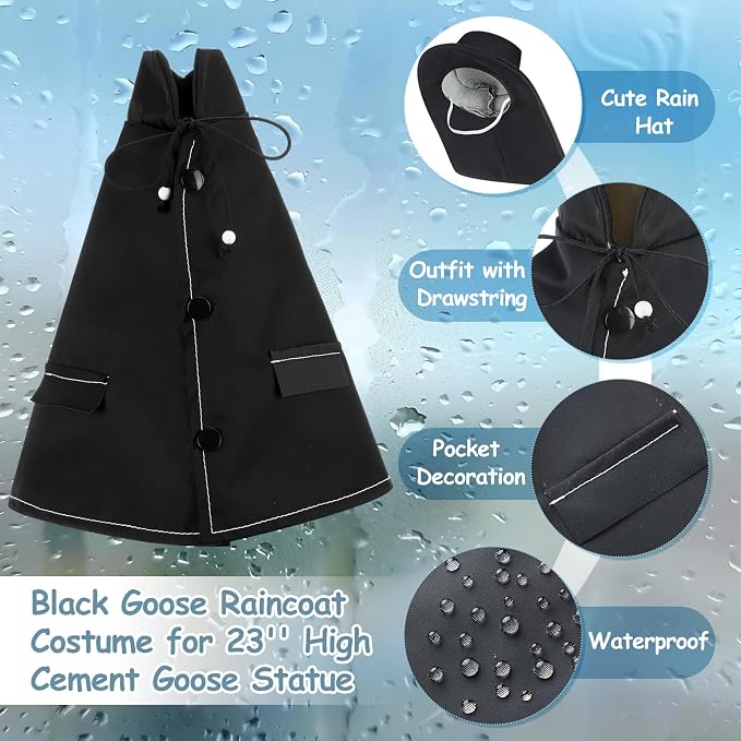 Porch Raincoat Goose Outfit - Lawn Goose Costume for 23'' High Cement Statue Cute Yard Clothes Black Patio Outdoor Garden Decoration
