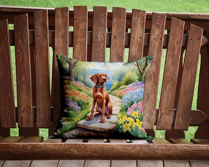 Caroline's Treasures Vizsla Spring Path Throw Pillow Machine Washable, Indoor Outdoor Decorative Pillow for Couch, Bed or Patio, 14Hx14W