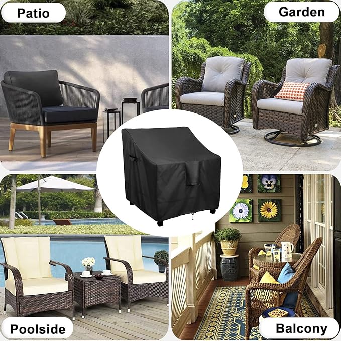 OutdoorLines Outdoor Waterproof Furniture Chair Cover - UV-Resistant Patio Lawn Chair Covers for Outdoor Furniture Windproof Heavy Duty Chair Covering, 2 Packs, 33.5Wx31.5Dx36H Inches, Black