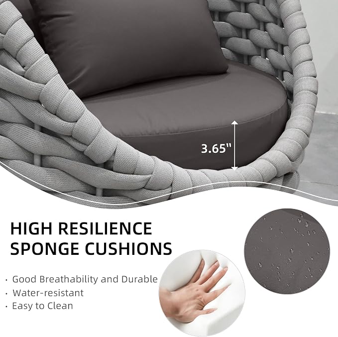 TWT Aluminum Outdoor Patio Furniture Set, 4 Textilene Armchairs Modern Outdoor Conversation Set Outdoor Single Sofa with Upgrade Cushion and Coffee Table for Balcony,Light Grey