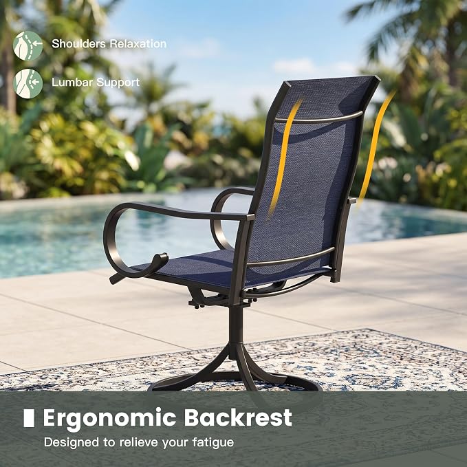 3 Pieces Patio Dining Set, 2 Outdoor Swivel Dining Chairs with 18.5" Round Outdoor Dining Table, All Weather Textilene Patio Chairs and Metal Table for Garden Backyard, Dark Blue & Black
