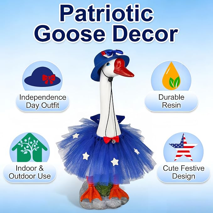 Large Porch Goose with Independence Day Outfits Decor - 20" Lifelike Porch Goose Statue Set,Indoor or Outdoor Decorative Figurine for Garden,Patio,Lawn,Entryway Accent,4th of july,Gifts for Women