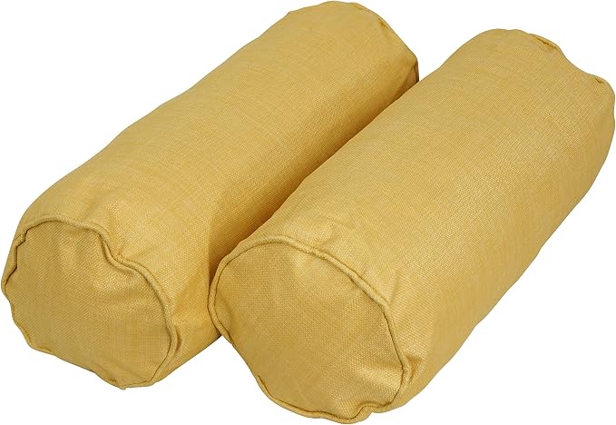 Blazing Needles Solid Outdoor Corded Bolster Pillow, 20" x 8", Lemon, 2 Count