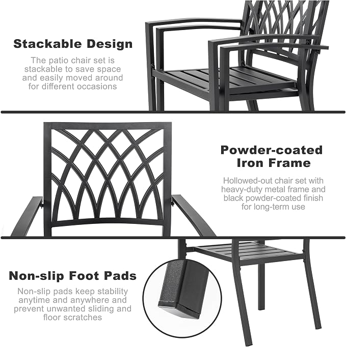 NUU GARDEN 7-Piece Outdoor Metal Dining Set, Well-Ventilated Patio Furniture Set Includes 61” x 37” Table and 6 Stackable Chairs with Lattice Pattern for Garden, Backyard, Poolside, Black