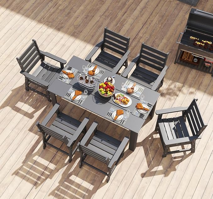 BRIOPAWS Outdoor-Dining-Chairs | Set of 2 | HDPE | Grey | Patio Chair with Arms | Modern | All Weather | Oversized & Comfortable | for Deck Backyard Poolside Porch