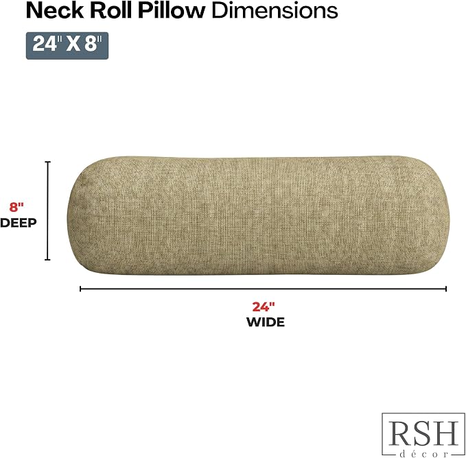 RSH DECOR: Sunbrella Neck Roll Pillows Set of 2 | 24” x 8” | Outdoor Bolster for Patio, Deck, Porch, or Poolside Chairs | Fade & Water-Resistant | Made in USA (Cast Tinsel)