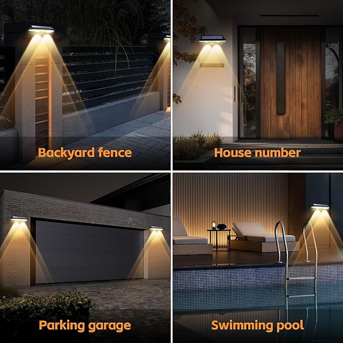 Solar Fence Lights Outdoor, Waterproof LED, 3Lighting Modes (Warm/Neutral/White), SolarPowered Wall Lights with 500mAhBattery,Solar Fence Lights lP65 Weatherprooffor Garden, Yard, Balcony(8-Pack)