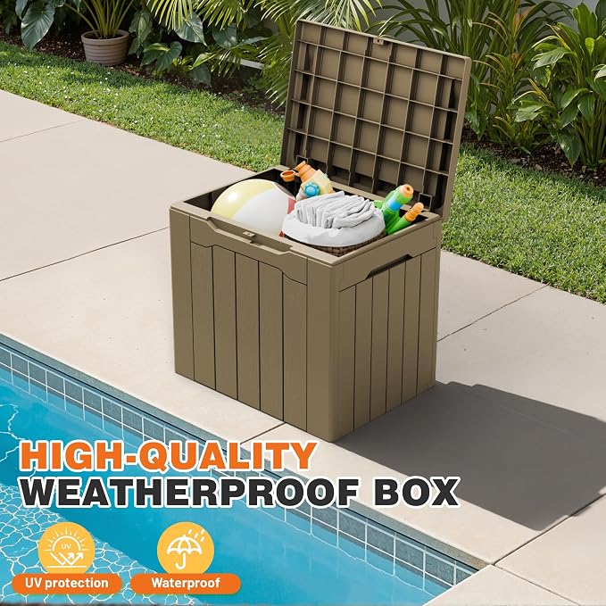 32 Gallon Deck Box Outdoor Indoor Waterproof Storage Box for Patio Furniture, Pool Accessories, Garden Tools, and Cushion Storage, Coffee