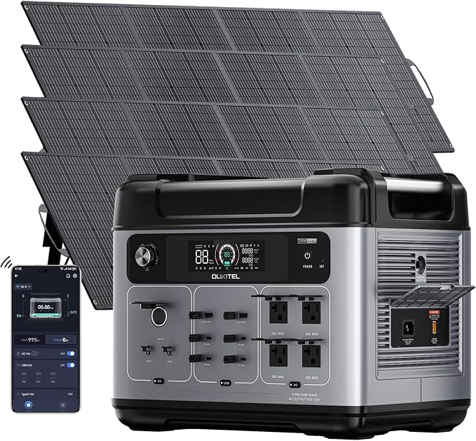OUKITEL P2001 Pro 3200W Power Station with 4x200W Solar Panel, 2048Wh Solar Generator with 4x6400W Peak AC Outlets, 1.5H Full Charging, APP Control LiFePO4 Battery for Camping RV HomeB ackup