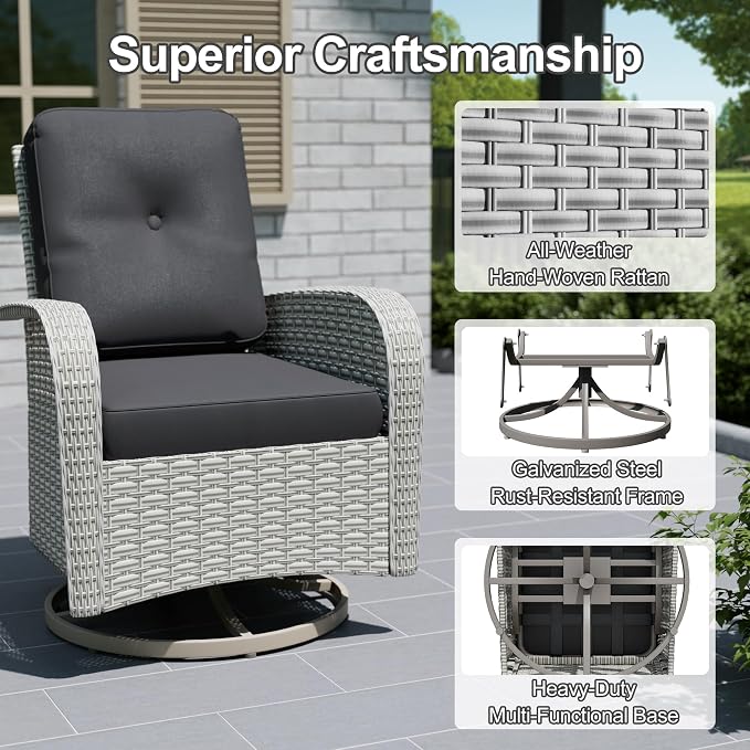 10-Piece Outdoor Patio Furniture Set, Modular Sectional Sofa Set with Swivel Rocker Chairs & Fire Pit, Wicker Outdoor Couch Conversation Sets w/Coffee Table and Cushions, Black